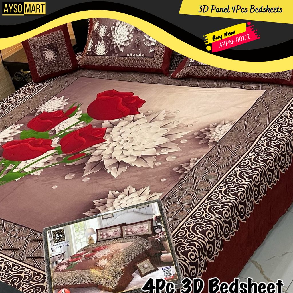 4Pcs 3D Panel Bedsheet Luxury King Size Bedsheets AYPN-00112