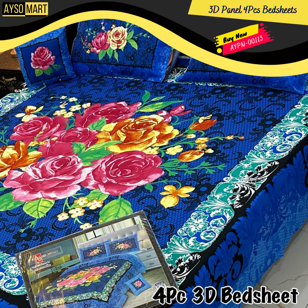4Pcs 3D Panel Bedsheet Luxury King Size Bedsheets AYPN-00113