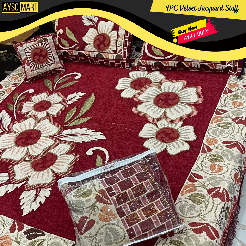 4PCS Velvet Jacquard Fancy Bedsheet Set AYVJ-00124