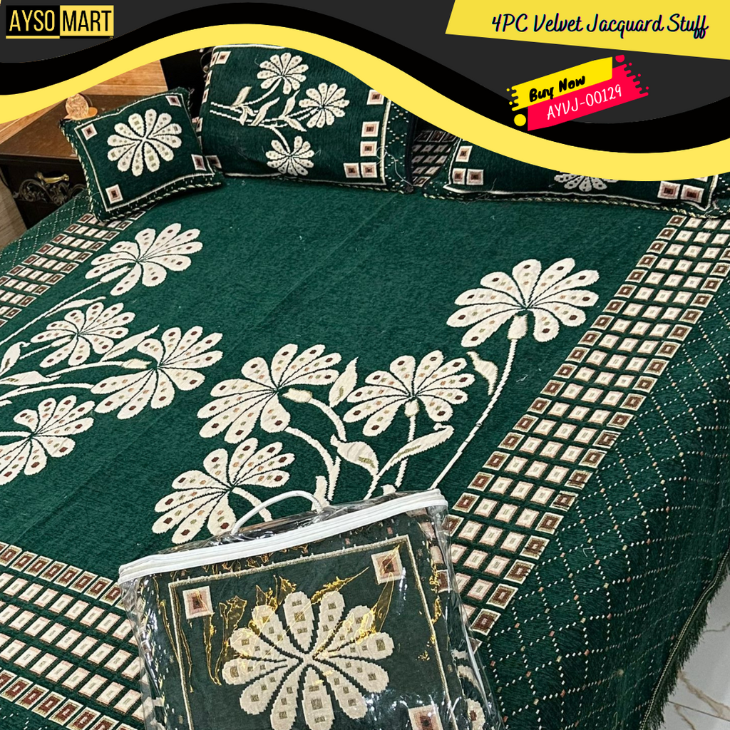 4PCS Velvet Jacquard Fancy Bedsheet Set AYVJ-00129
