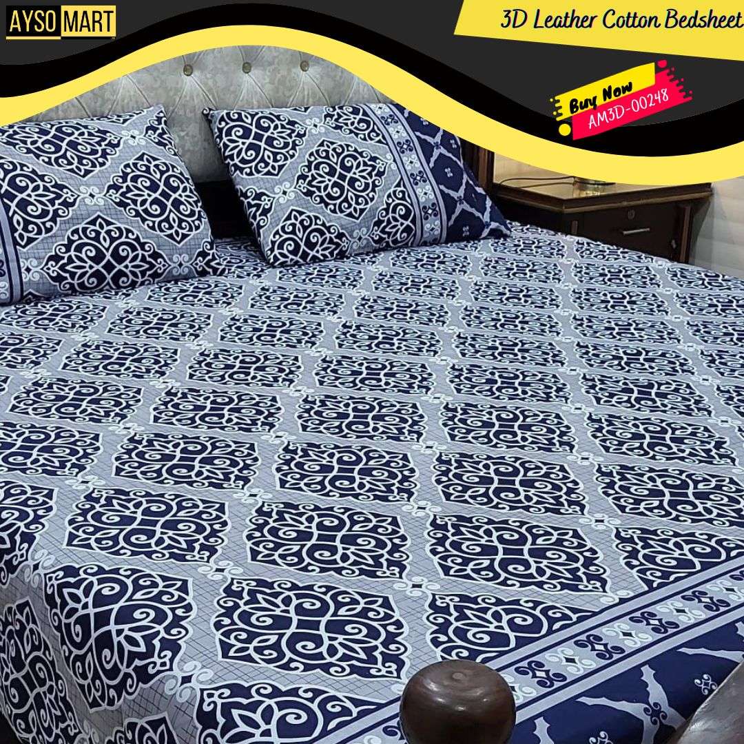 Blue Jewels 3D Crystal Cotton Bedsheet AM3D-00248