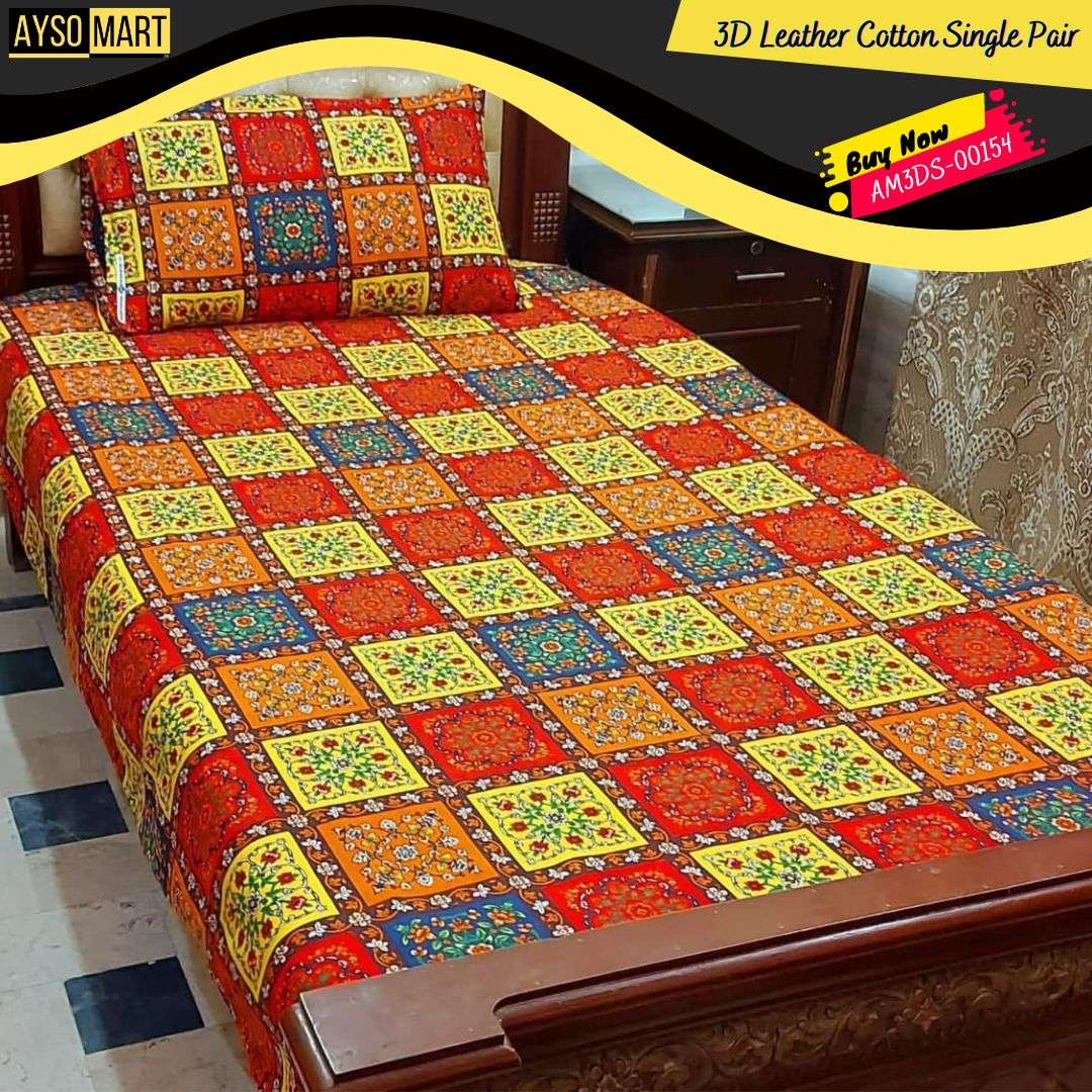 Multi Square 3D Crystal Cotton Single Pair Bedsheet AM3DS-00154