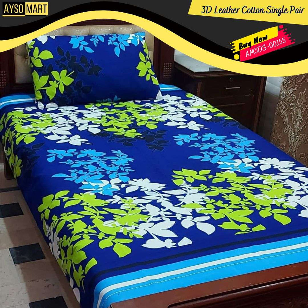 Blue Paradise 3D Crystal Cotton Single Pair Bedsheet AM3DS-00155
