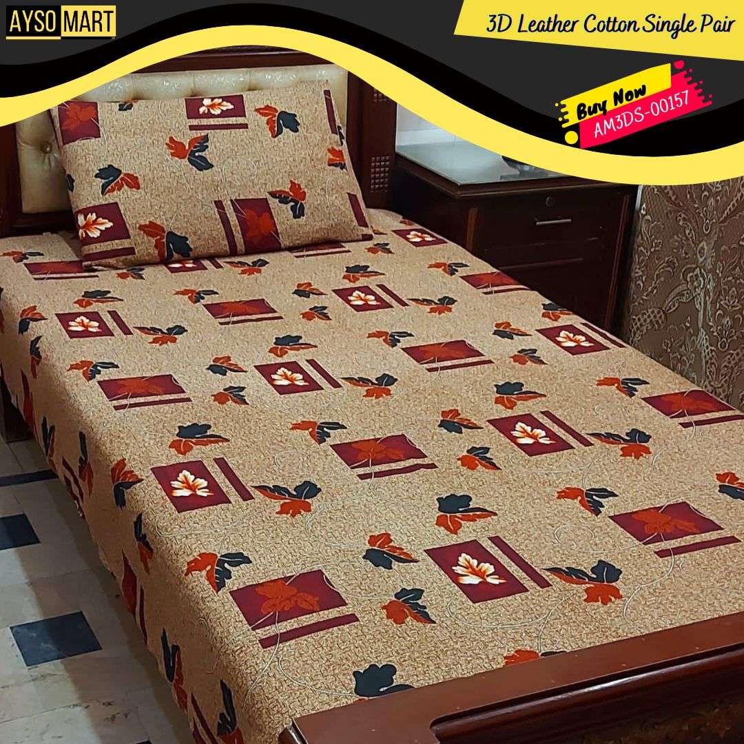 Chocolate Leaf 3D Crystal Cotton Single Pair Bedsheet AM3DS-00157