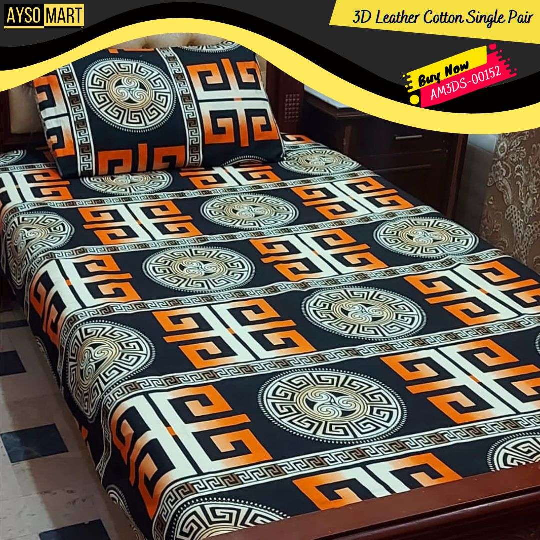 Black Vers 3D Crystal Cotton Single Pair Bedsheet AM3DS-00152