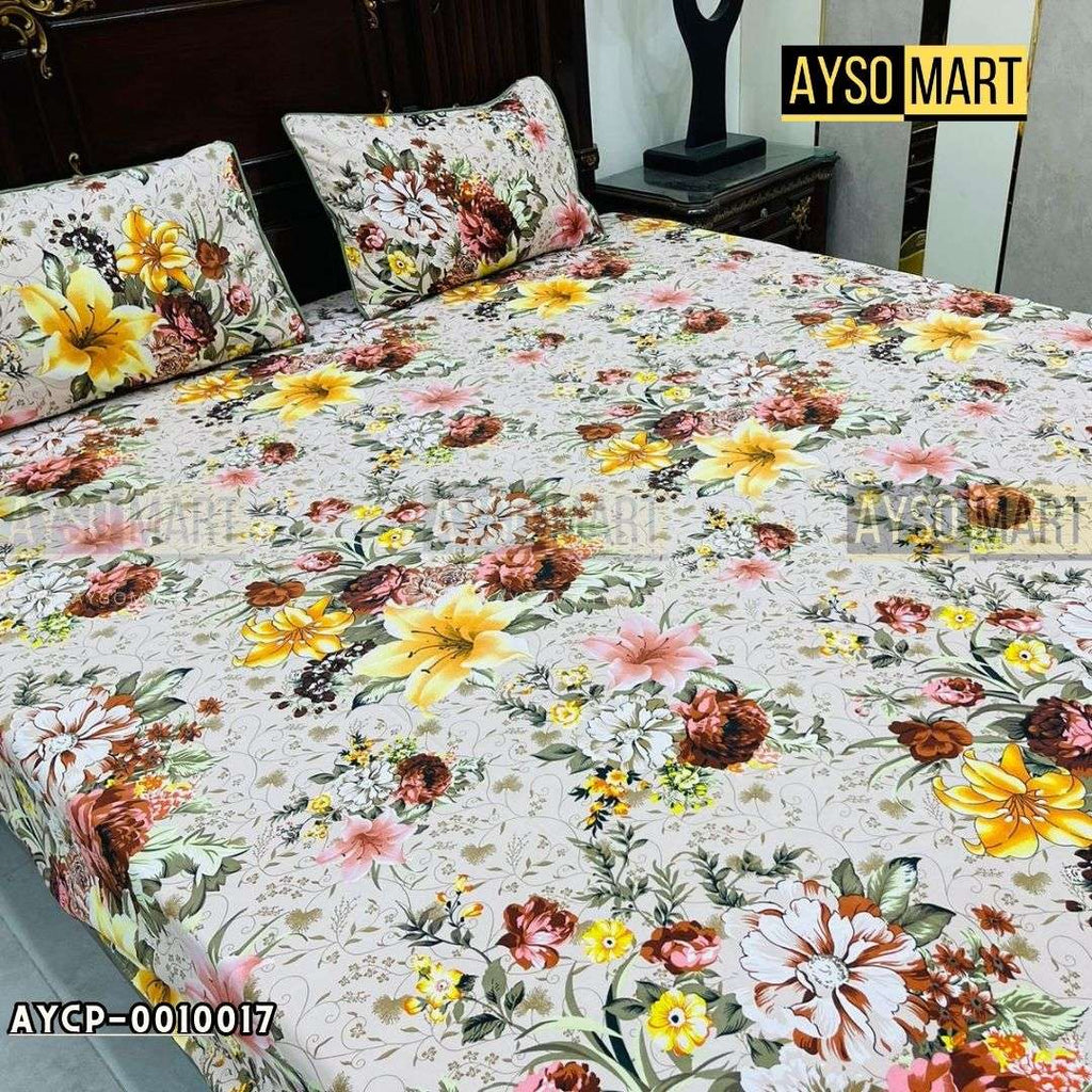 Yellow Blossom 3D Crystal Cotton Plus Bedsheet AYCP-001017