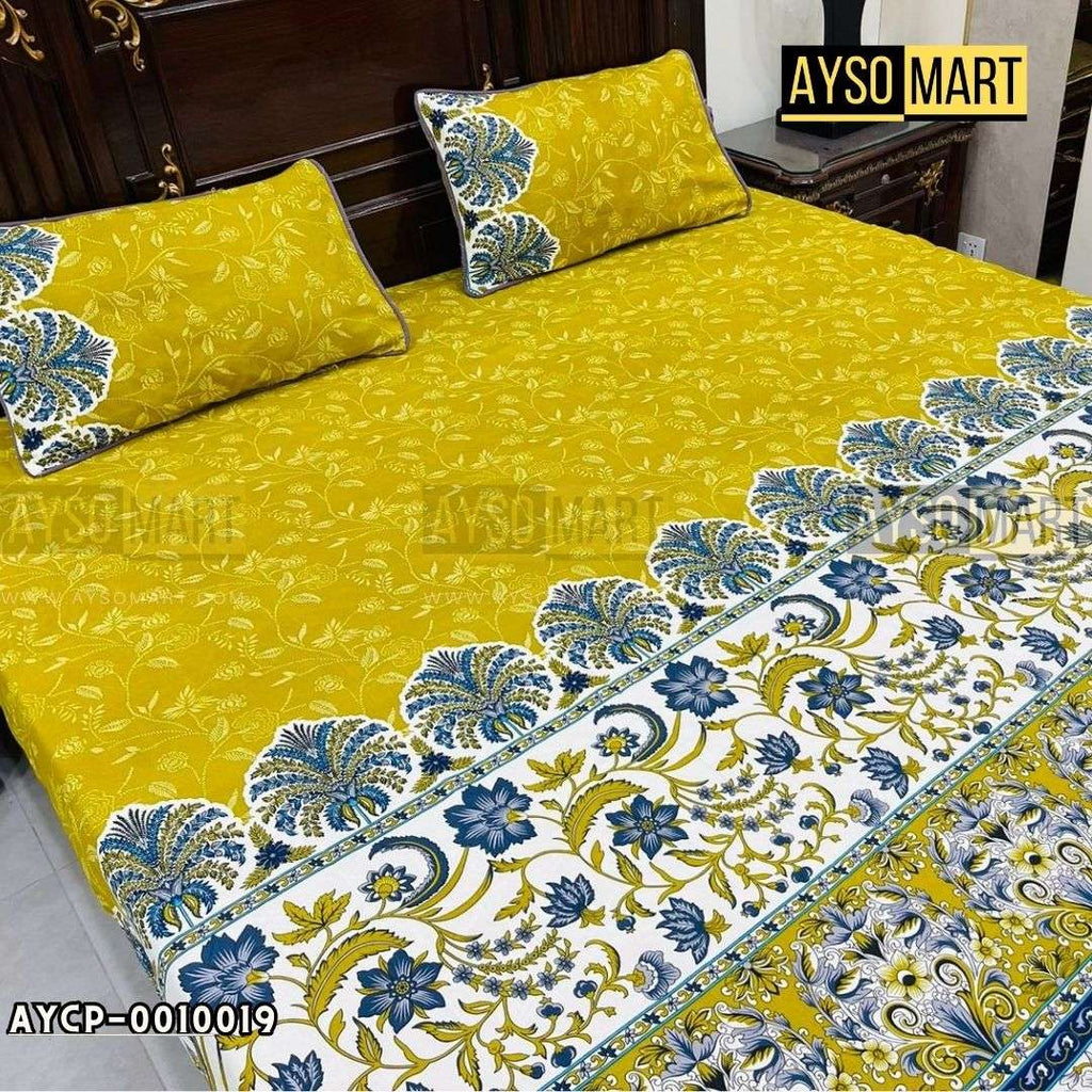 Yellow CMTR 3D Crystal Cotton Plus Bedsheet AYCP-001019