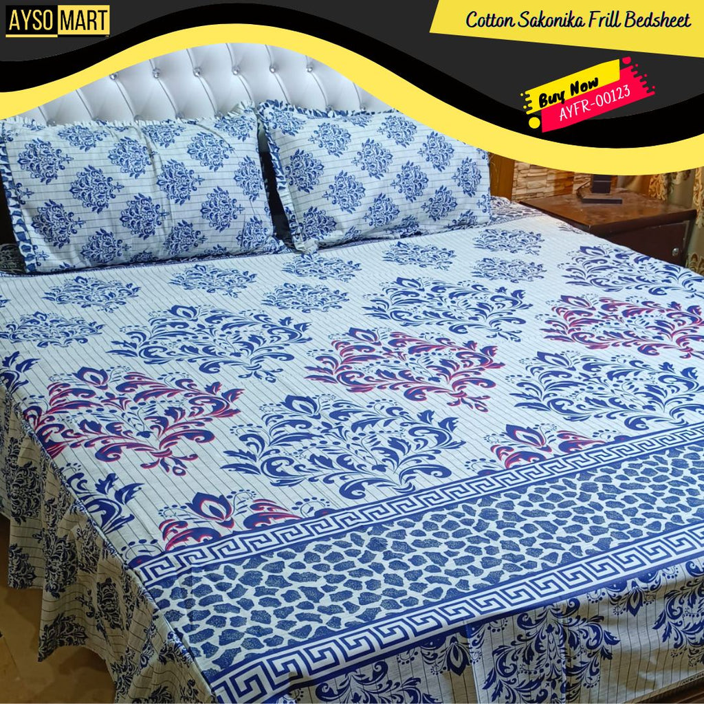 Luxury Cotton Salonica Double Bed Frill Bedsheet AYFR-00123