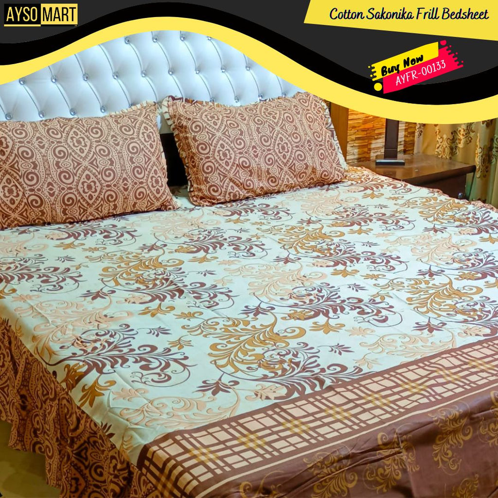 Luxury Cotton Salonica Double Bed Frill Bedsheet AYFR-00133