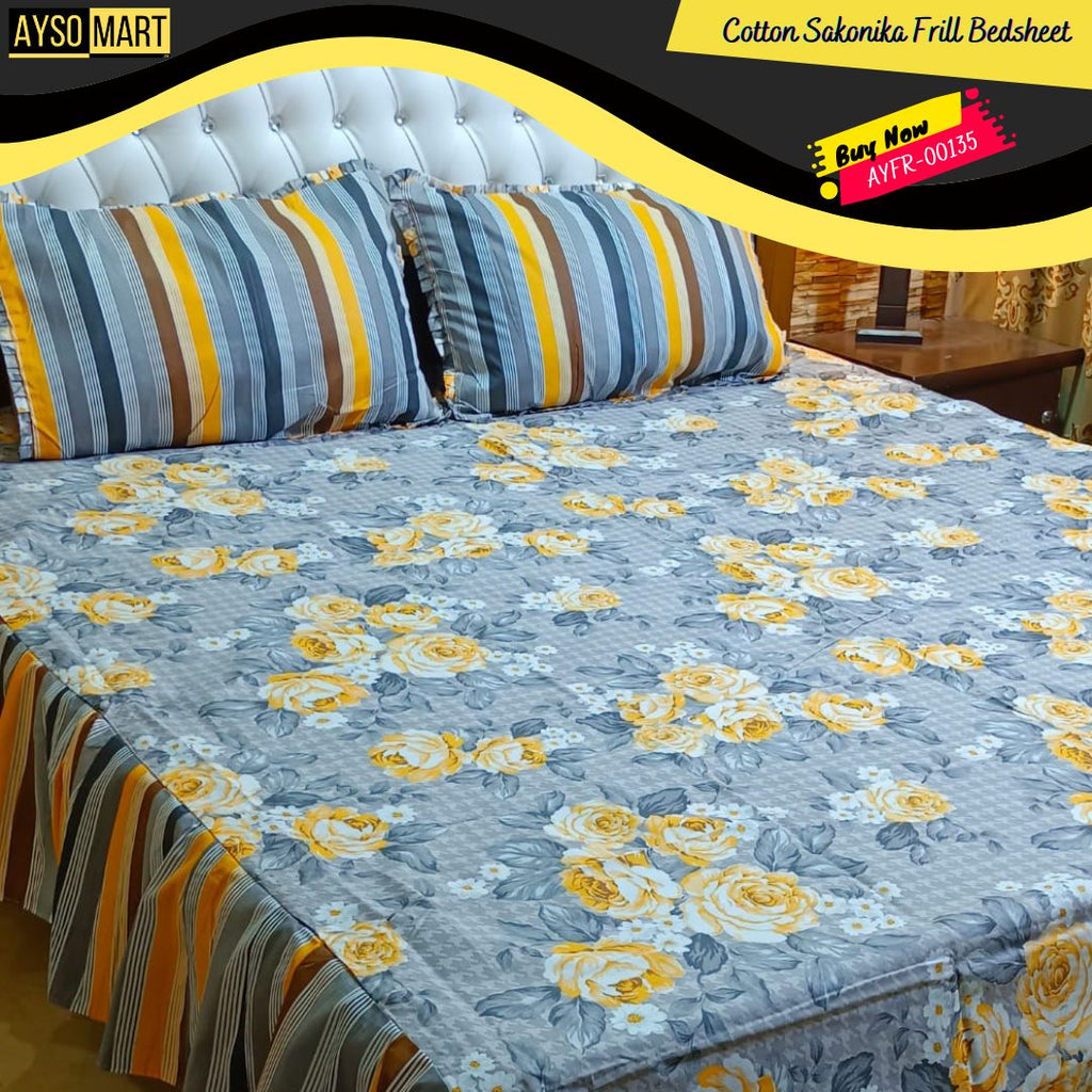 Luxury Cotton Salonica Double Bed Frill Bedsheet AYFR-00135