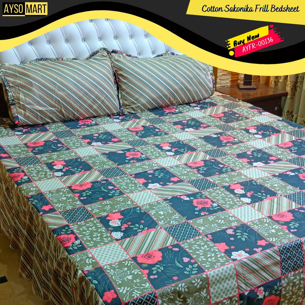 Luxury Cotton Salonica Double Bed Frill Bedsheet AYFR-00136