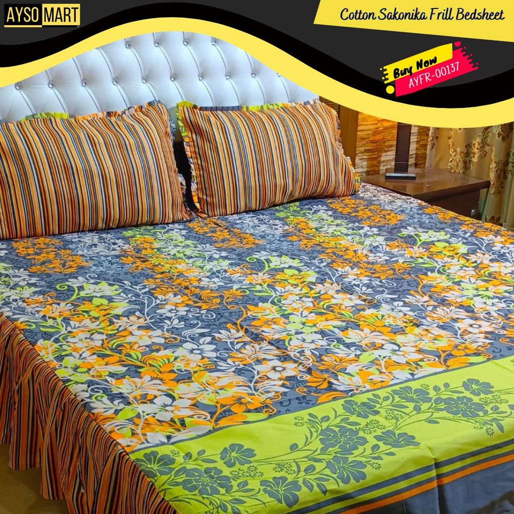 Luxury Cotton Salonica Double Bed Frill Bedsheet AYFR-00137