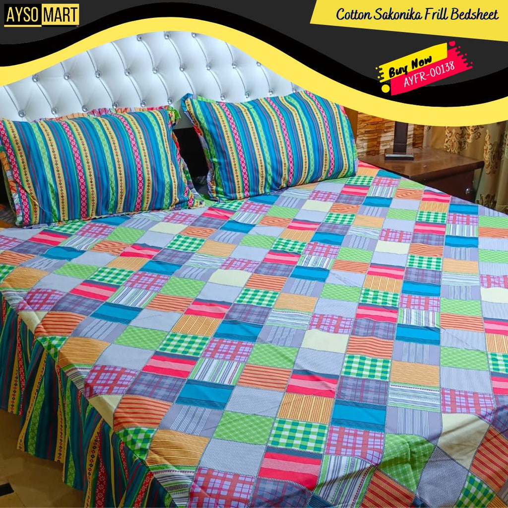 Luxury Cotton Salonica Double Bed Frill Bedsheet AYFR-00138
