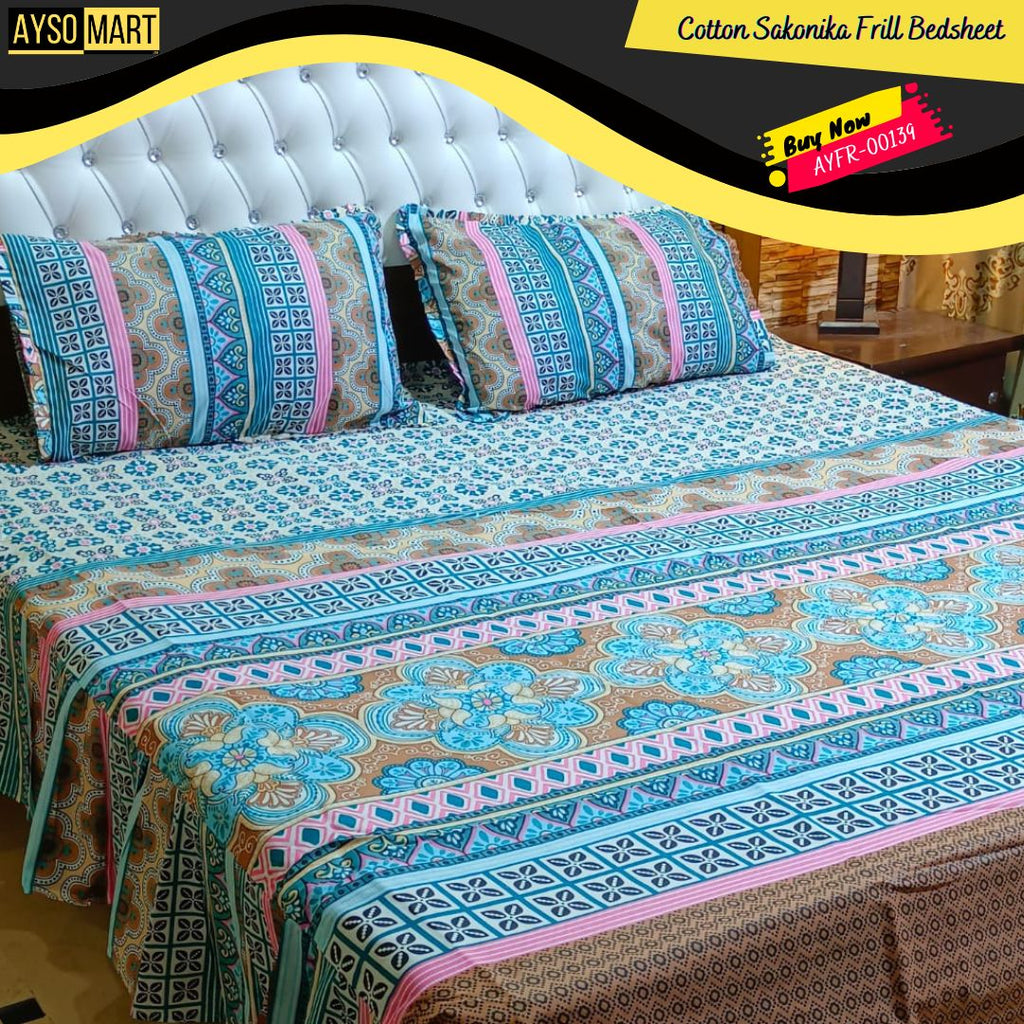 Luxury Cotton Salonica Double Bed Frill Bedsheet AYFR-00139