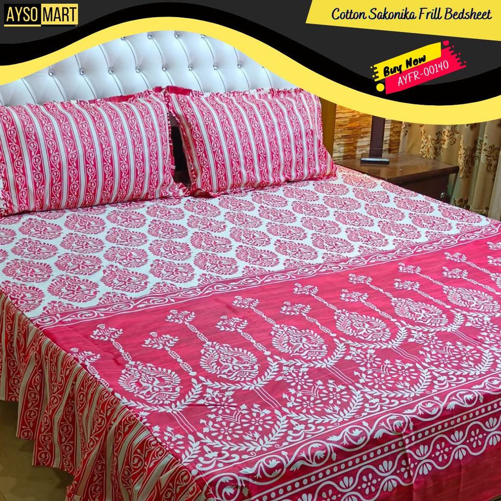 Luxury Cotton Salonica Double Bed Frill Bedsheet AYFR-00140