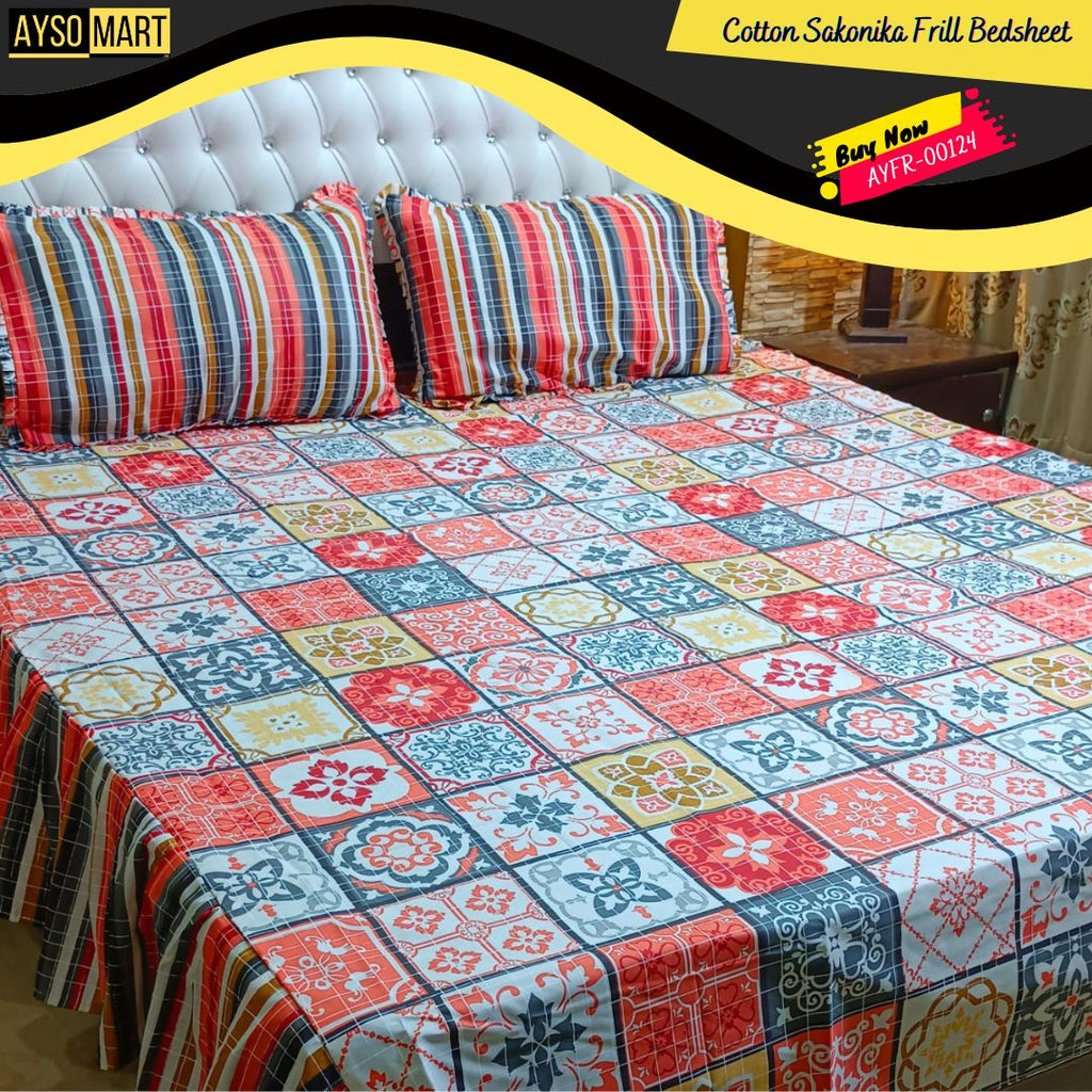 Luxury Cotton Salonica Double Bed Frill Bedsheet AYFR-00124