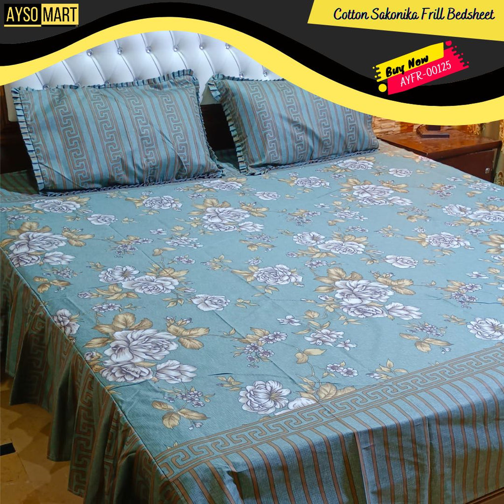 Luxury Cotton Salonica Double Bed Frill Bedsheet AYFR-00125