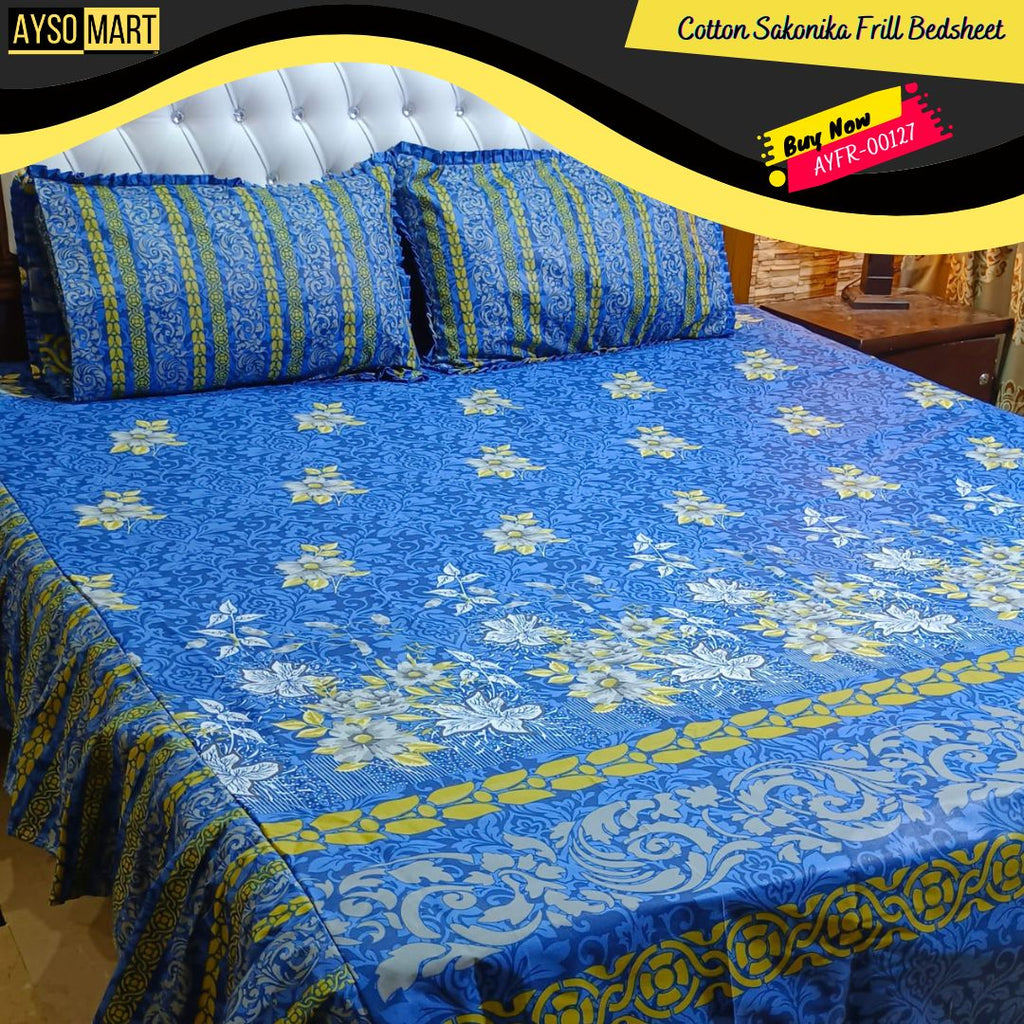 Luxury Cotton Salonica Double Bed Frill Bedsheet AYFR-00127