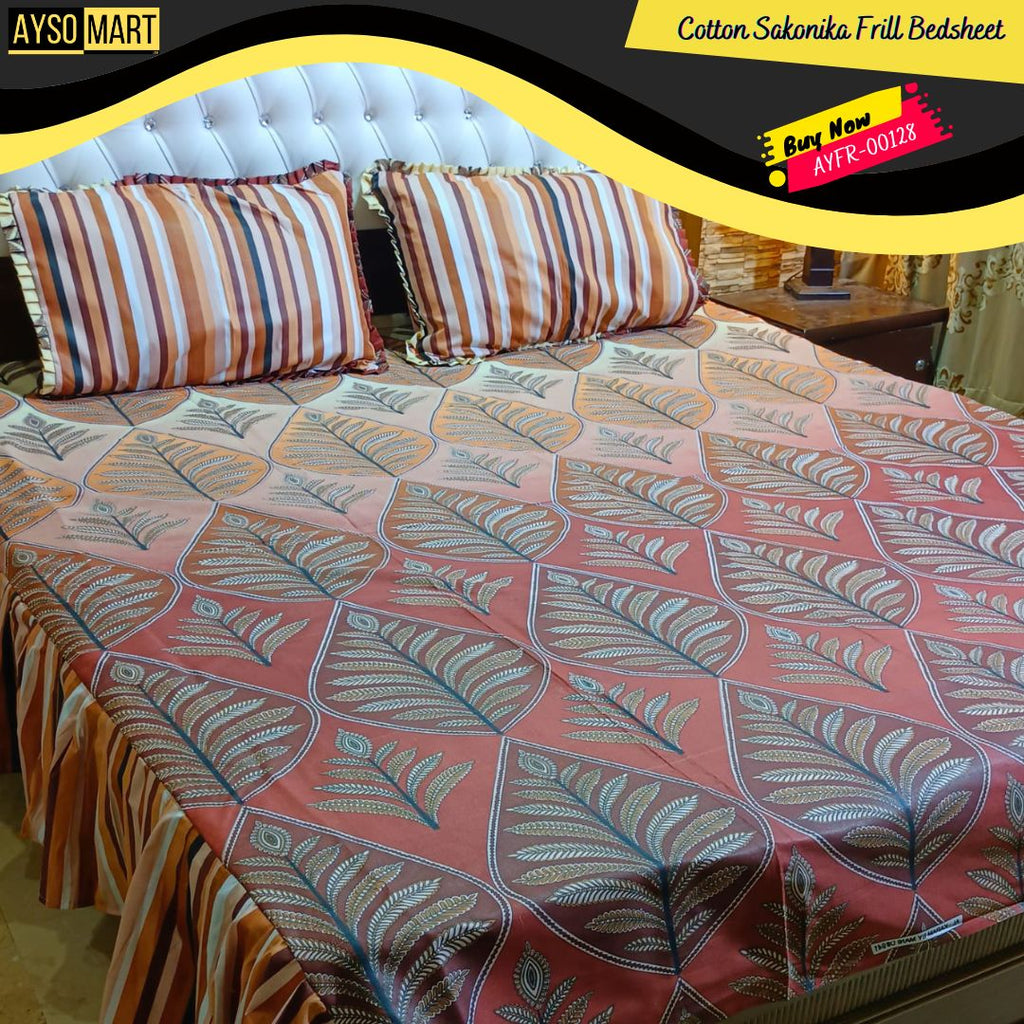 Luxury Cotton Salonica Double Bed Frill Bedsheet AYFR-00128