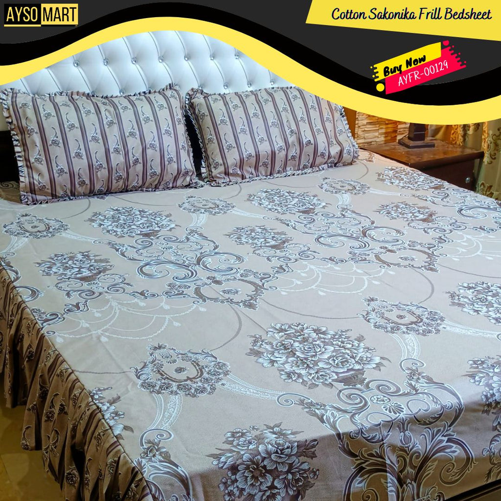 Luxury Cotton Salonica Double Bed Frill Bedsheet AYFR-00129
