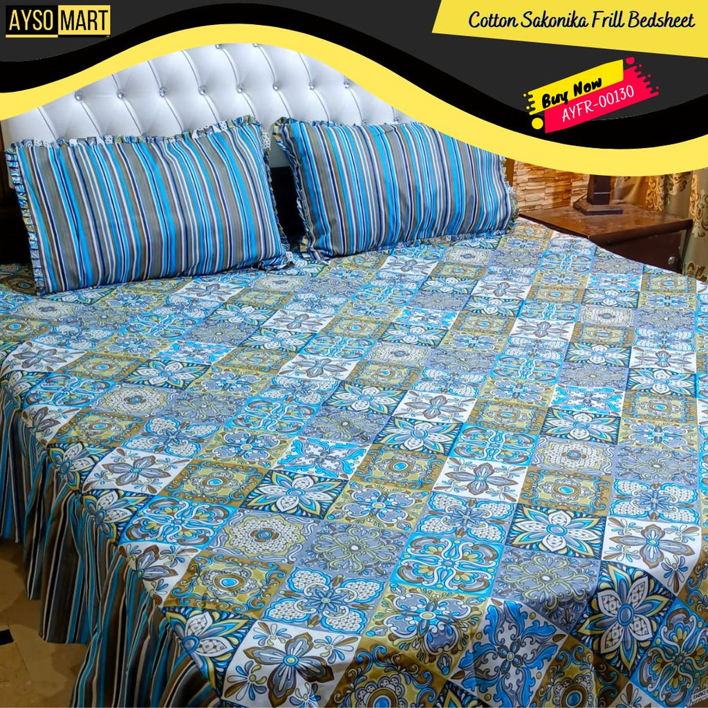 Luxury Cotton Salonica Double Bed Frill Bedsheet AYFR-00130