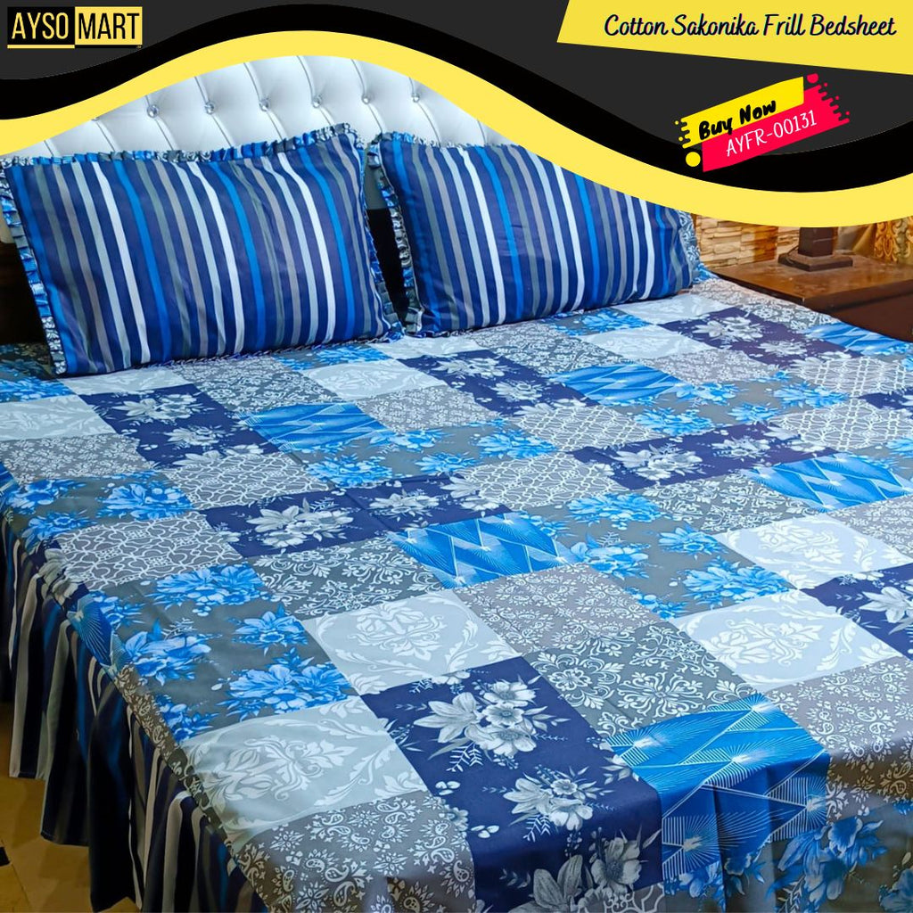 Luxury Cotton Salonica Double Bed Frill Bedsheet AYFR-00131
