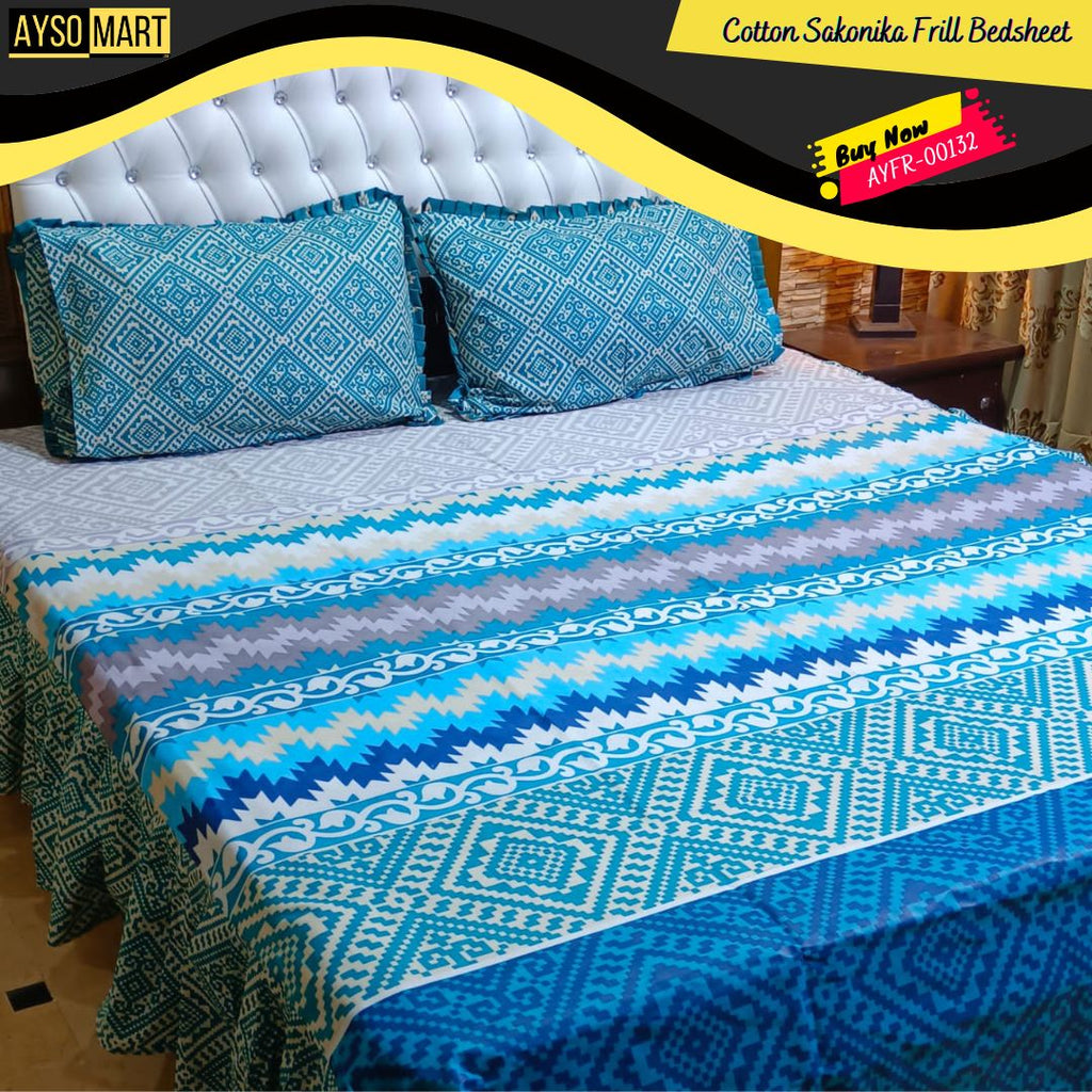 Luxury Cotton Salonica Double Bed Frill Bedsheet AYFR-00132