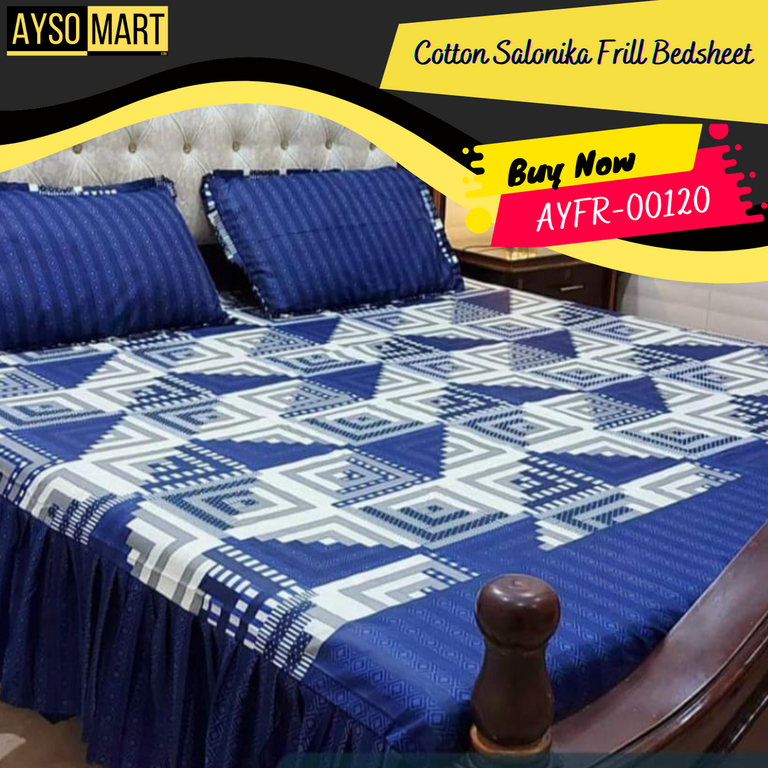 Luxury Cotton Salonica Double Bed Frill Bedsheet AYFR-00120