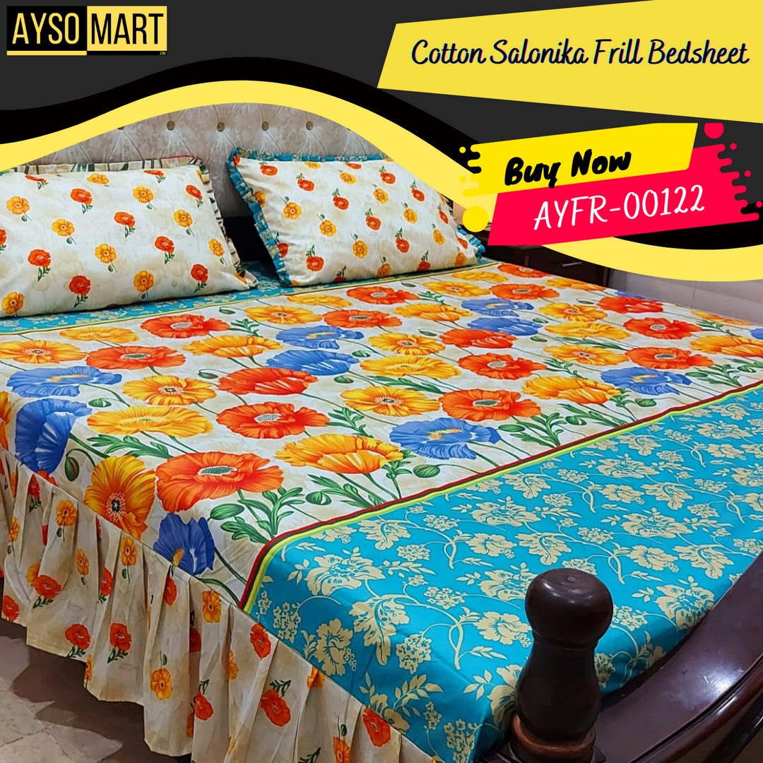 Luxury Cotton Salonica Double Bed Frill Bedsheet AYFR-00122