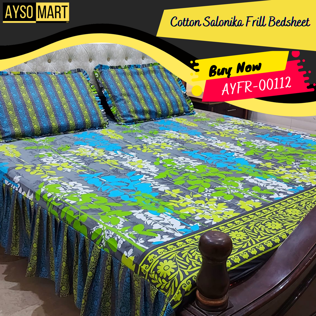 Luxury Cotton Salonica Double Bed Frill Bedsheet AYFR-00112