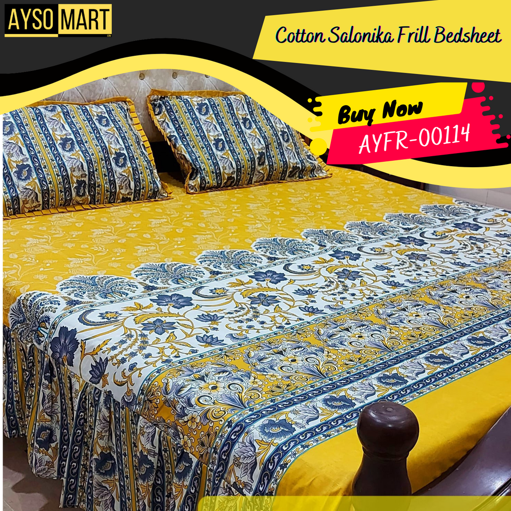 Luxury Cotton Salonica Double Bed Frill Bedsheet AYFR-00114