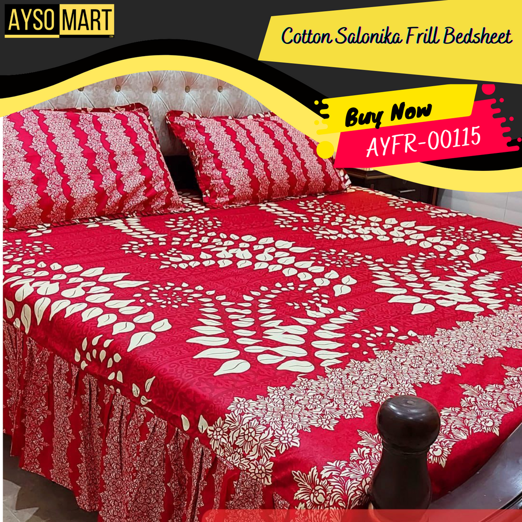 Luxury Cotton Salonica Double Bed Frill Bedsheet AYFR-00115