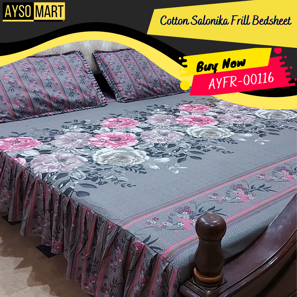 Luxury Cotton Salonica Double Bed Frill Bedsheet AYFR-00116