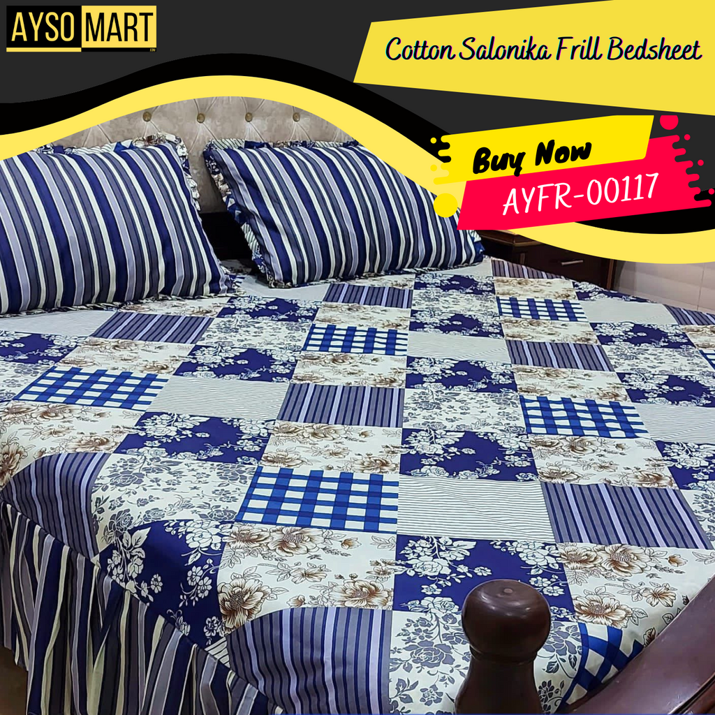 Luxury Cotton Salonica Double Bed Frill Bedsheet AYFR-00117