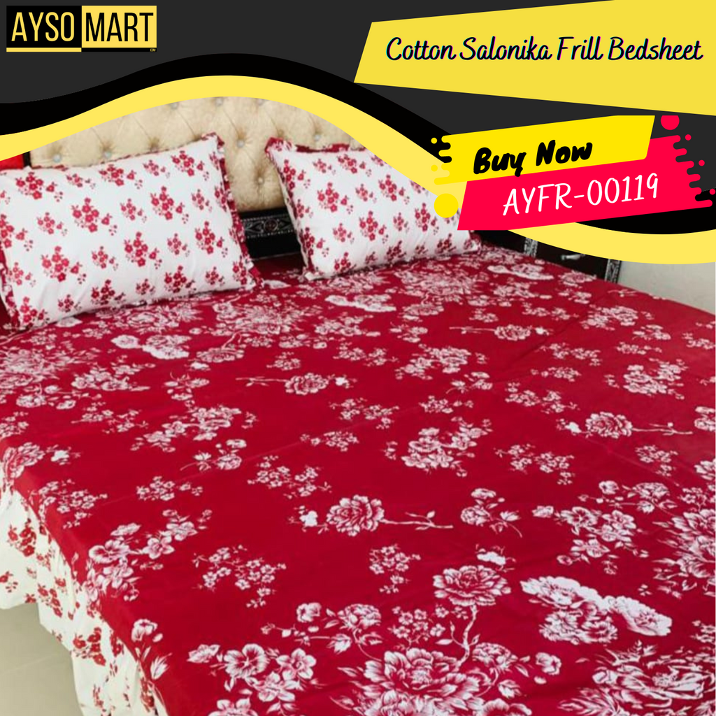Luxury Cotton Salonica Double Bed Frill Bedsheet AYFR-00119