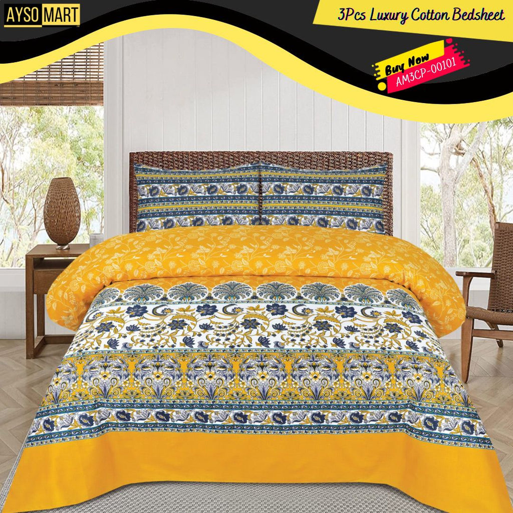 Yellow Paradise 3Pcs Luxury Cotton Bedsheets AY3CP-00101