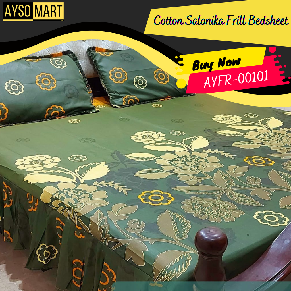 Luxury Cotton Salonica Double Bed Frill Bedsheet AYFR-00101
