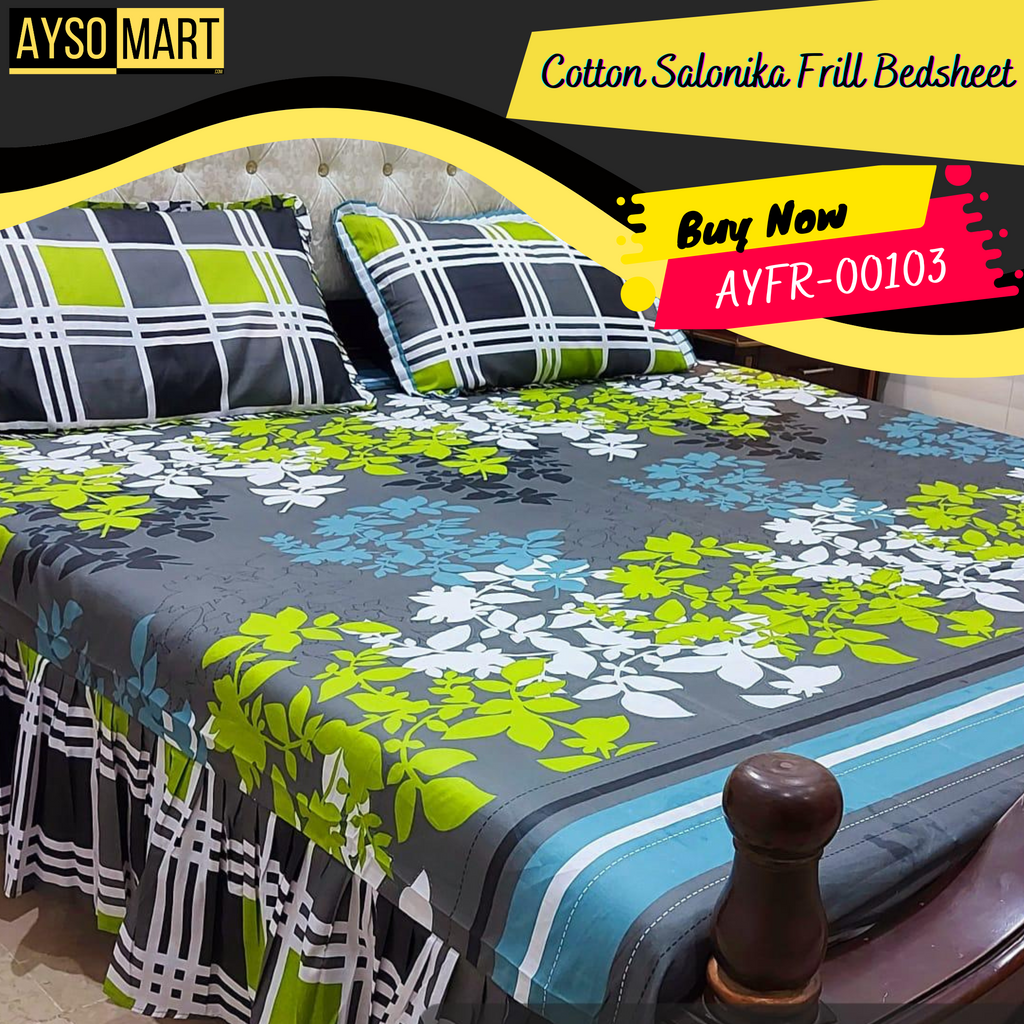 Luxury Cotton Salonica Double Bed Frill Bedsheet AYFR-00103