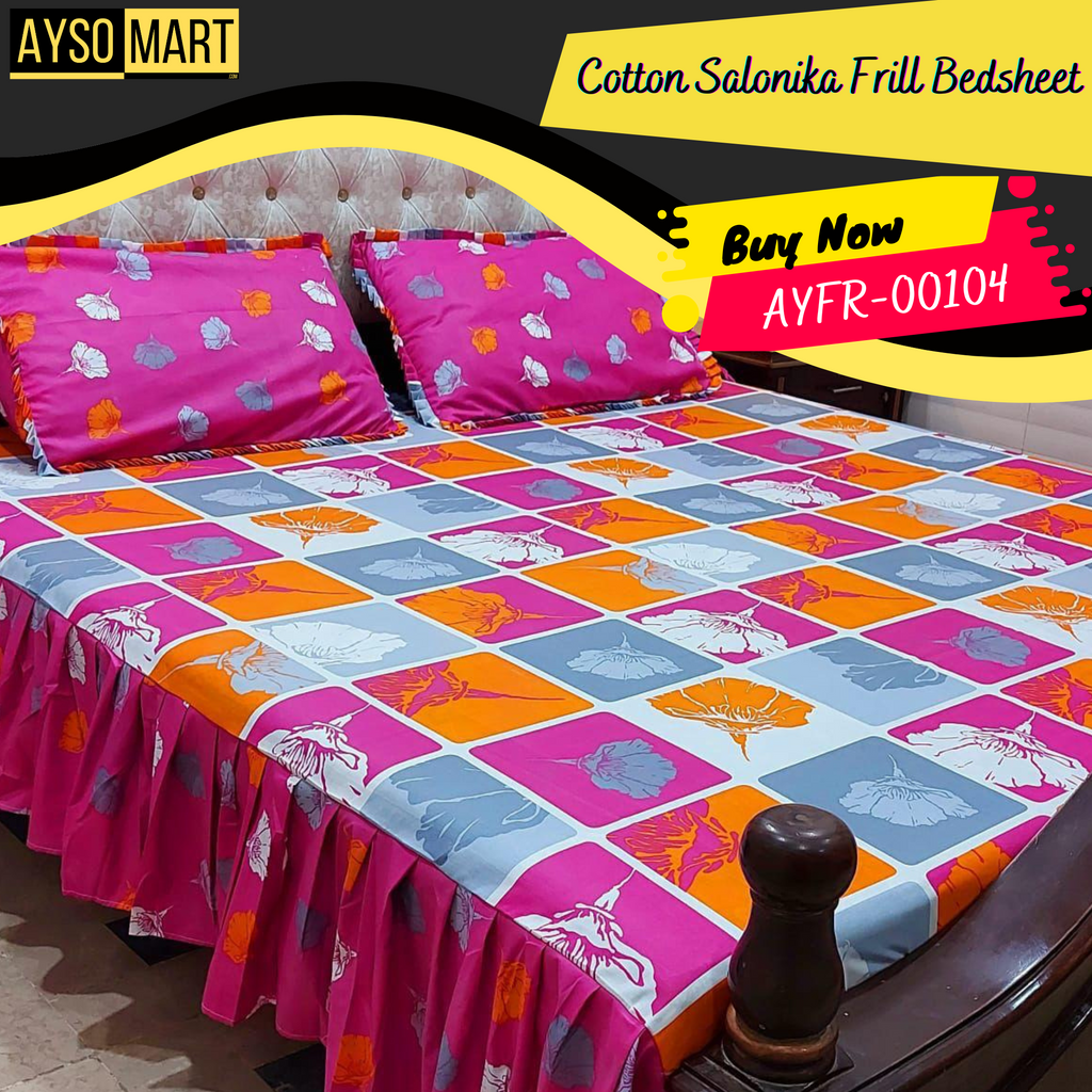 Luxury Cotton Salonica Double Bed Frill Bedsheet AYFR-00104