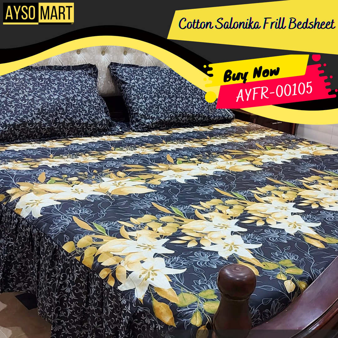 Luxury Cotton Salonica Double Bed Frill Bedsheet AYFR-00105