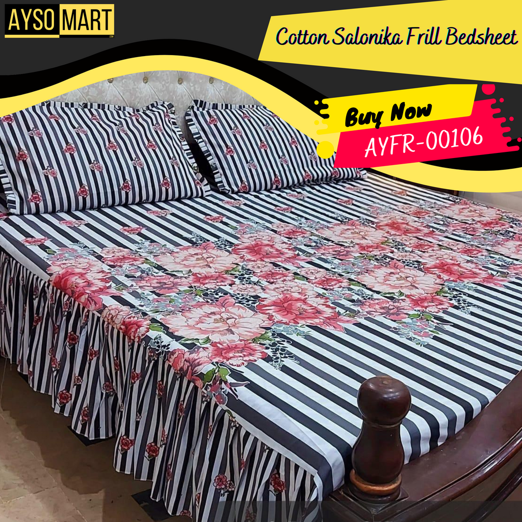Luxury Cotton Salonica Double Bed Frill Bedsheet AYFR-00106