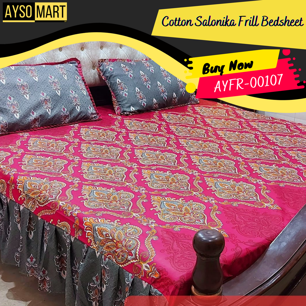 Luxury Cotton Salonica Double Bed Frill Bedsheet AYFR-00107