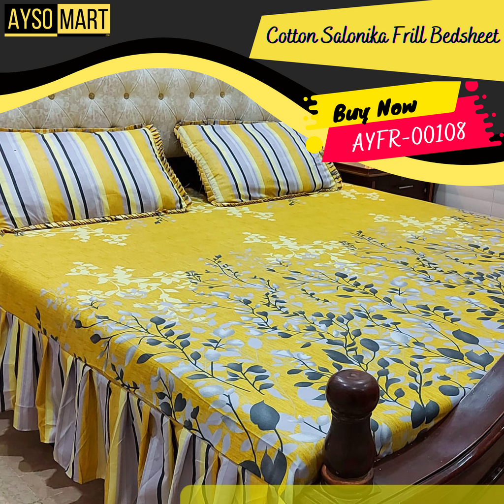 Luxury Cotton Salonica Double Bed Frill Bedsheet AYFR-00108