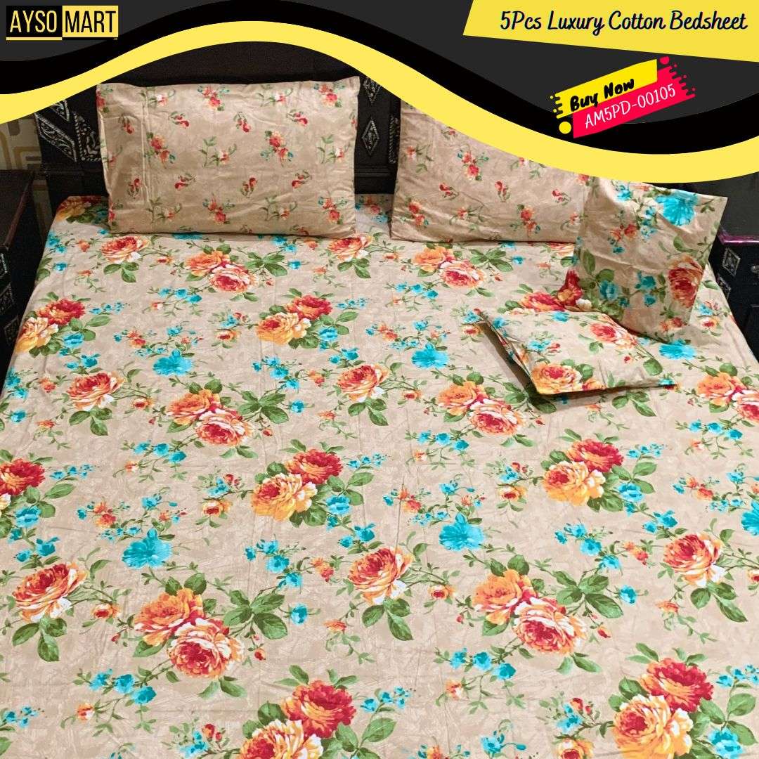 Creamy Love 5 pcs Pure Cotton Bedsheet AM5PD-00105