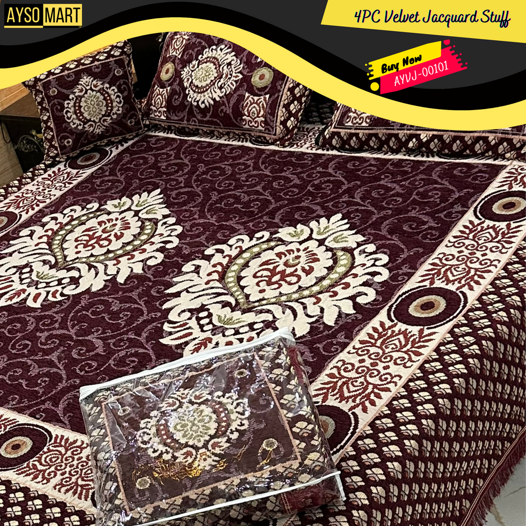 4PCS Velvet Jacquard Fancy Bedsheet Set AYVJ-00101